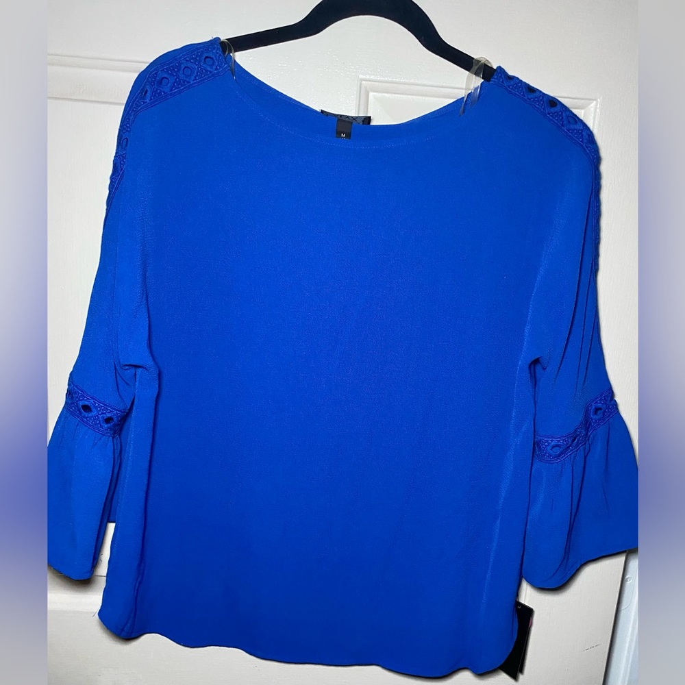 ALYX Womens Blue Embroidered Lace Bell Sleeve Drop Shoulder Blouse Top Size M